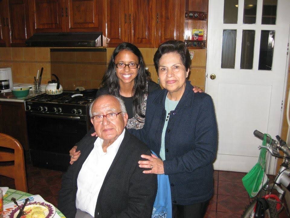 Luisa with grandparents in Peru