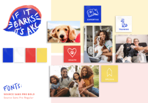 AKC moodboard with dogs, style colors, and "if it barks" tagline
