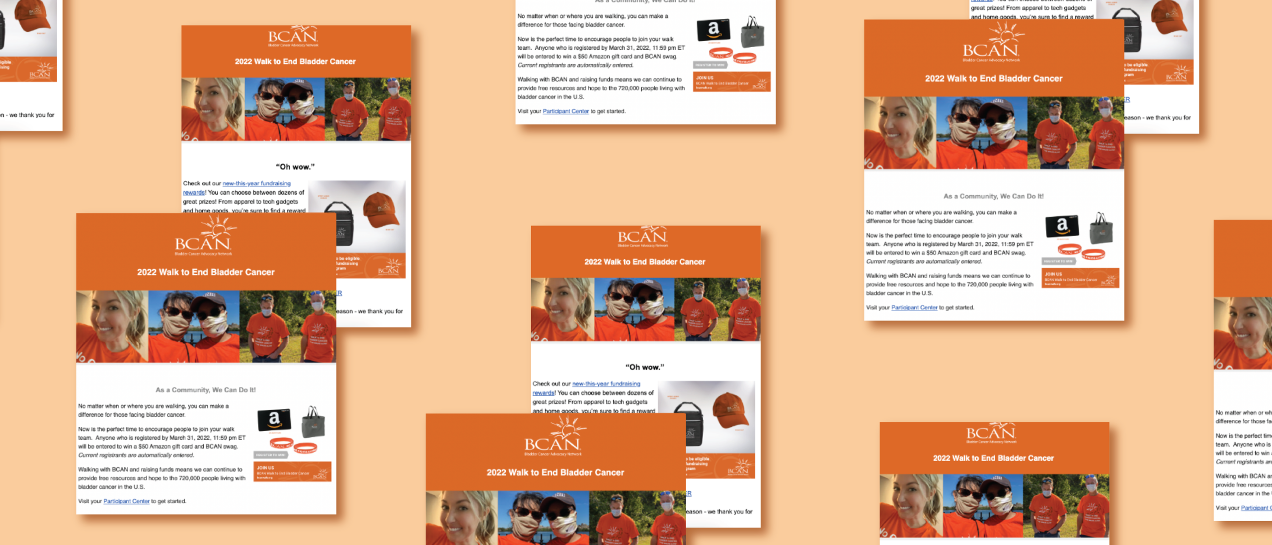 http://a%20bunch%20of%20orange%20and%20white%20flyers%20on%20a%20wall.