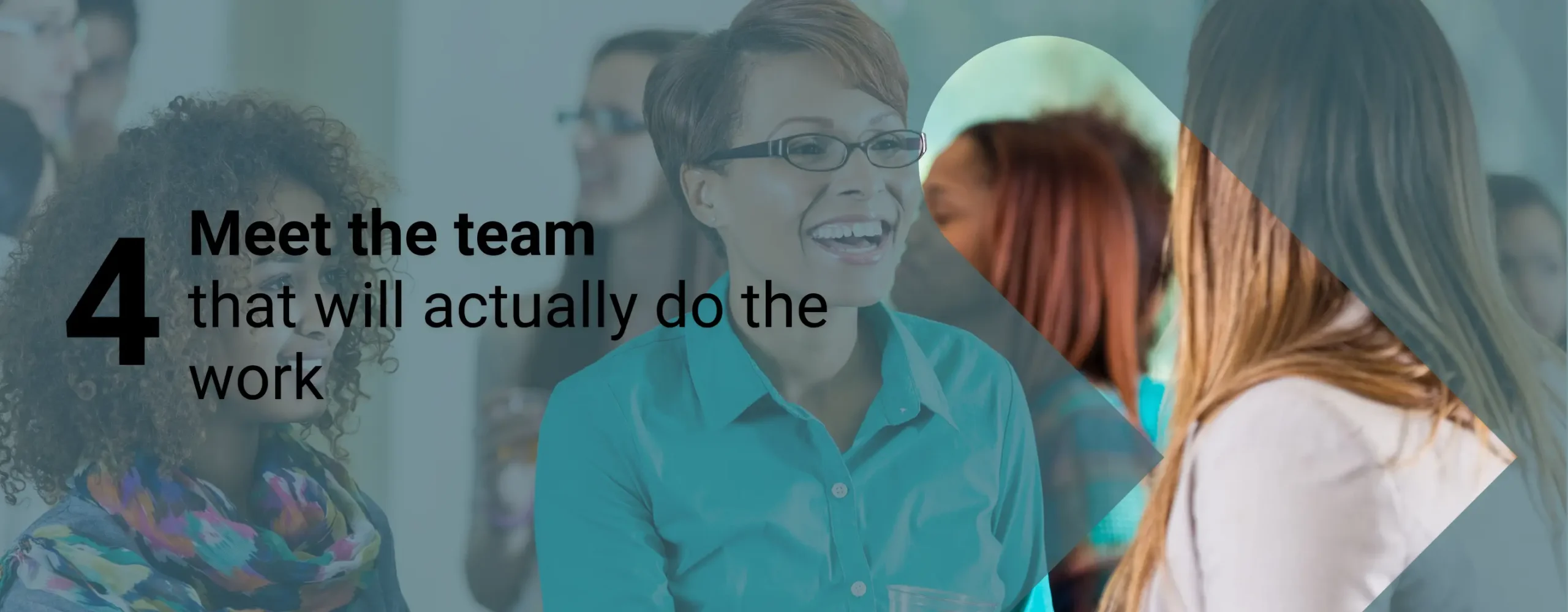 A nonprofit decision-maker meeting the nonprofit marketing agency with overlay text that reads, “Meet the team that will actually do the work”