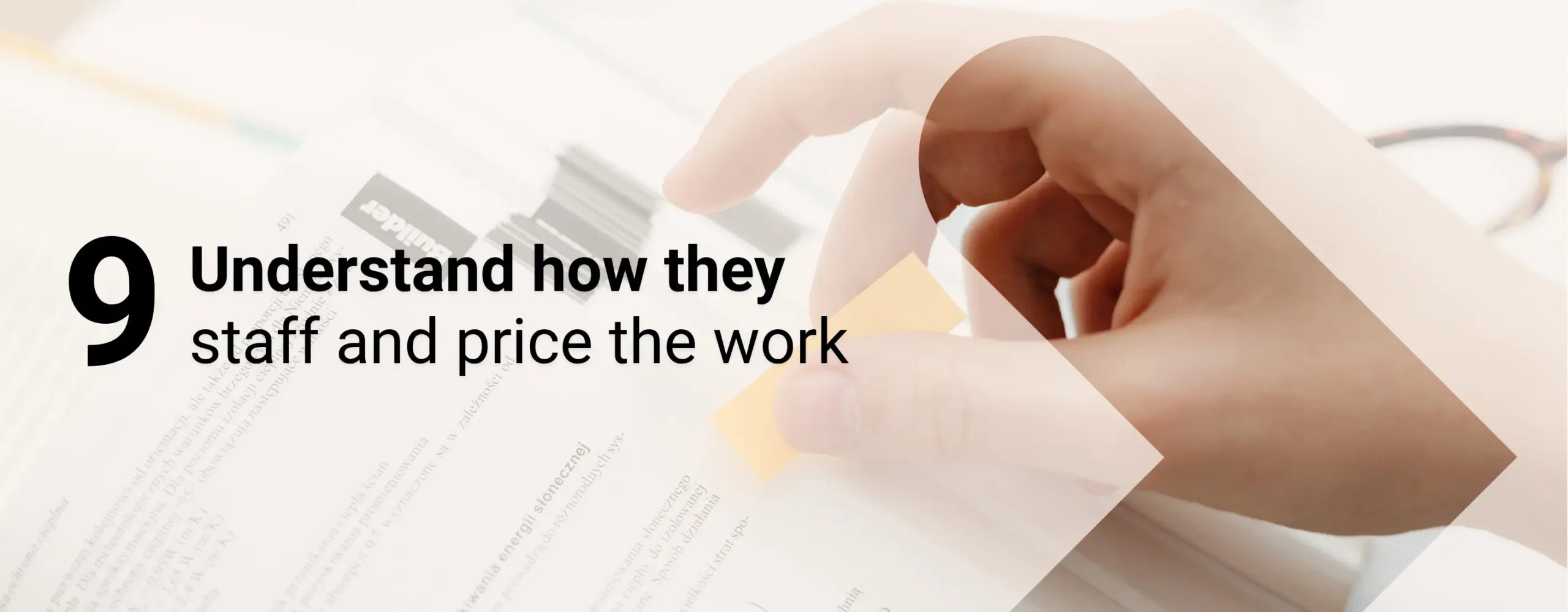 A nonprofit decision-maker looking at a nonprofit marketing agency’s RFP with overlay text that reads, “Understand how they staff and price the work”