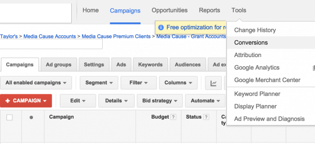 Adwords goals - conversions