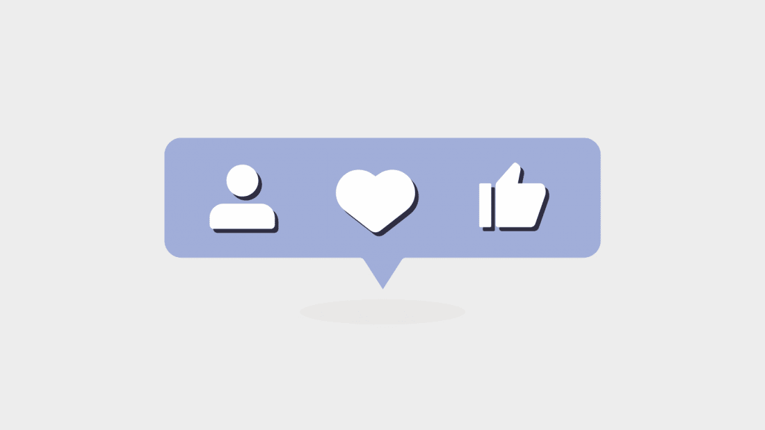 Chat box showing a symbol of a person, a heart, and a thumbs up