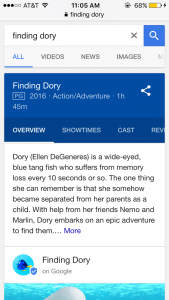 Finding Dory Mobile SERP description