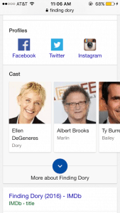 Finding Dory Mobile SERP cast