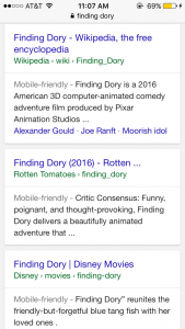 Finding Dory Mobile SERP