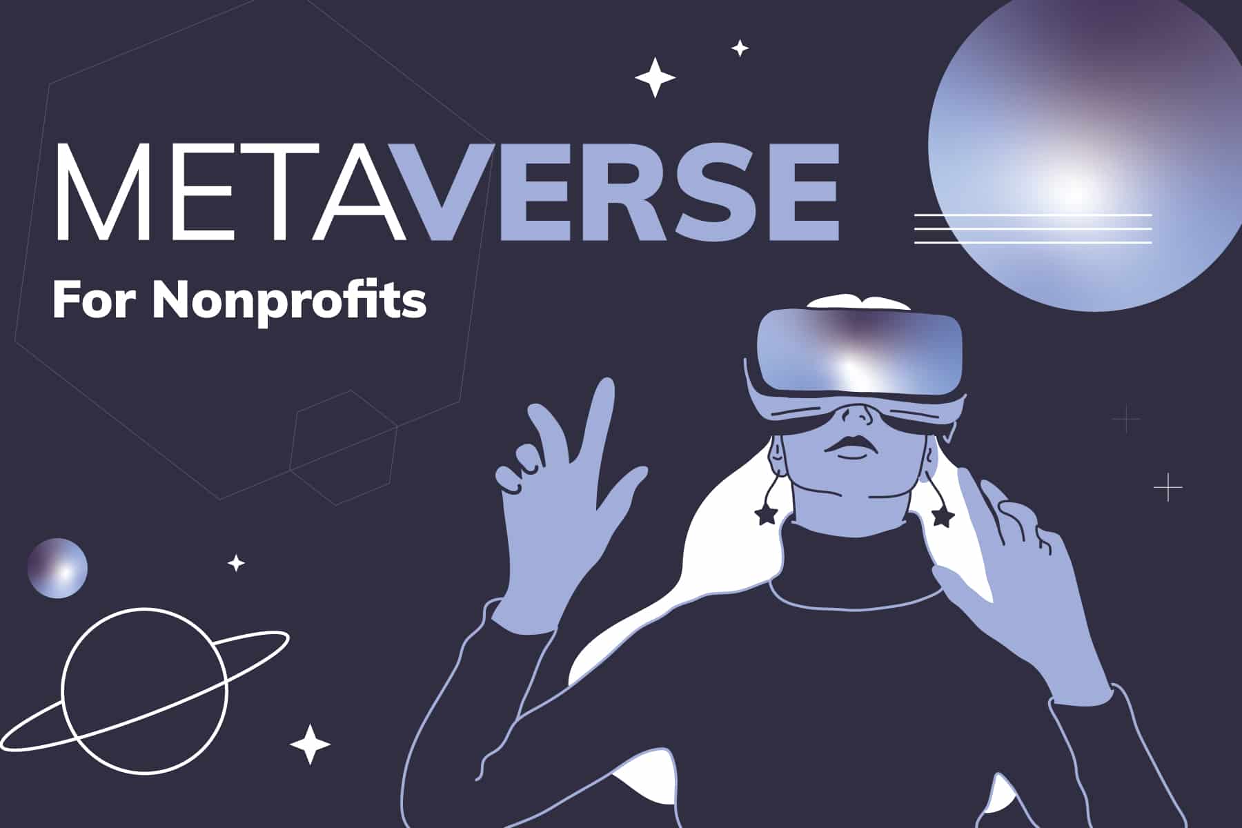 "metaverse for nonprofits" and graphic of person with VR headset on