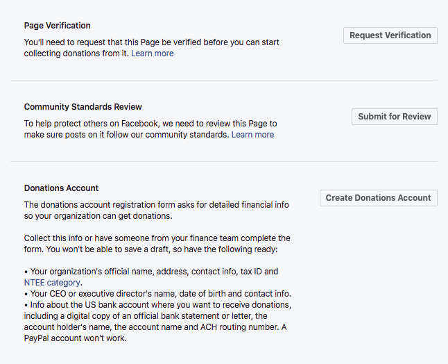 how to get access to Facebook Fundraisers and Facebook's Donate Button