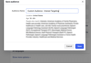 custom audience interest ad targeting set up screen