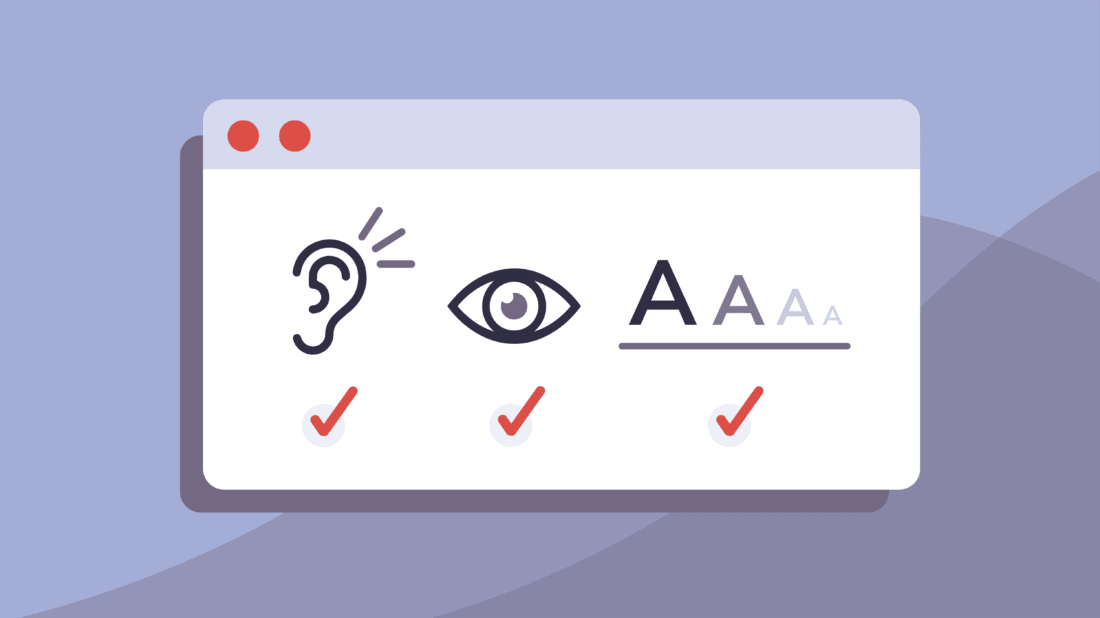icons of ear, eye, and different letter sizes displayed in browser screen