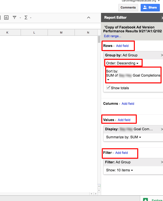 editing pivot tabel filters in excel