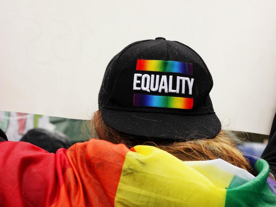 hat with "equality" and rainbow gradient"
