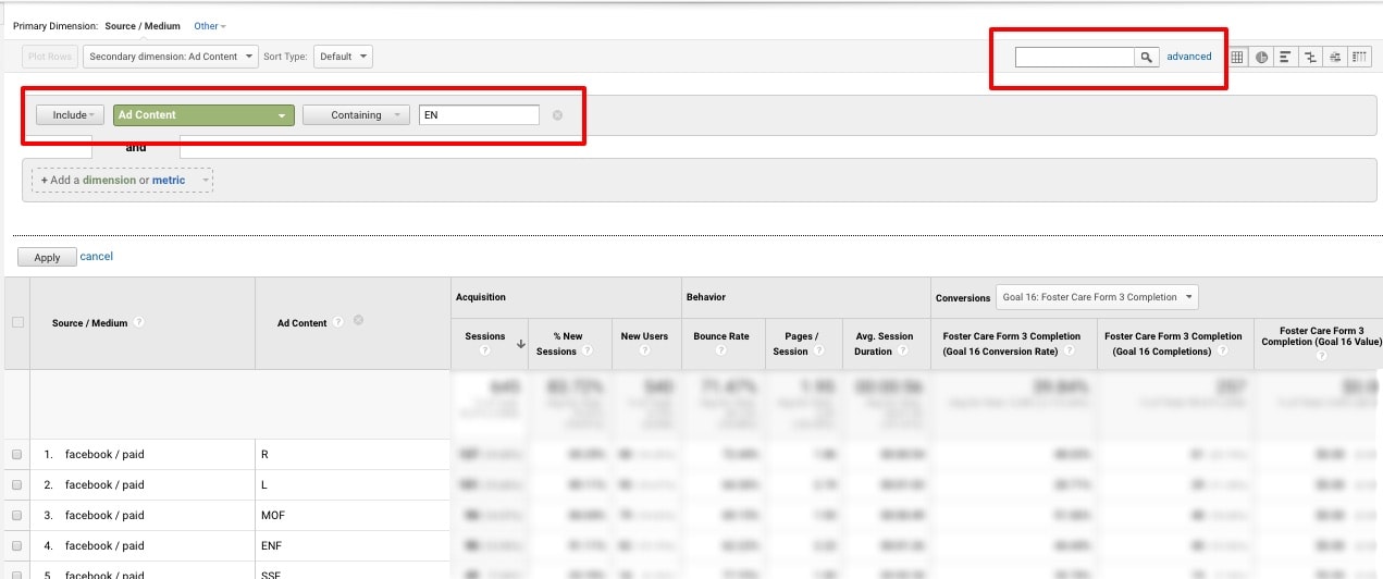 Track Facebook Conversions in Google Analytics - Google Analytics Reporting Conversion Goals Source Medium Filter Secondary Dimension