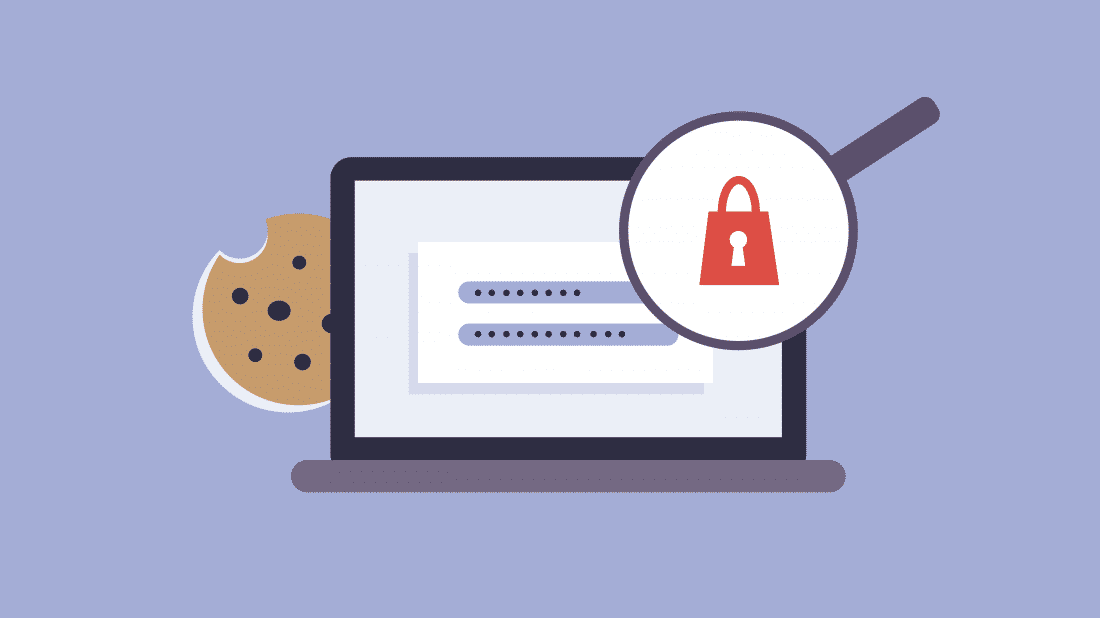 picture of computer with cookie and magnifying glass with lock