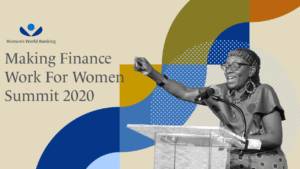 Making finance work for women summit image with woman speaking at podium